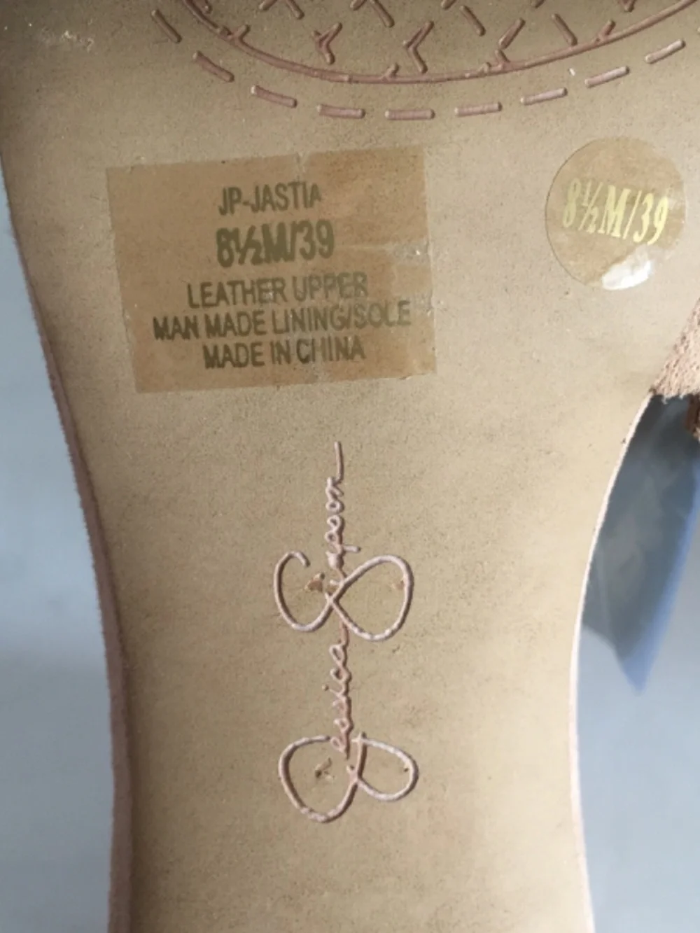 Jessica Simpson Jastia 8.5 Beige Suede Laser Cut Strappy Stiletto Heels EUC